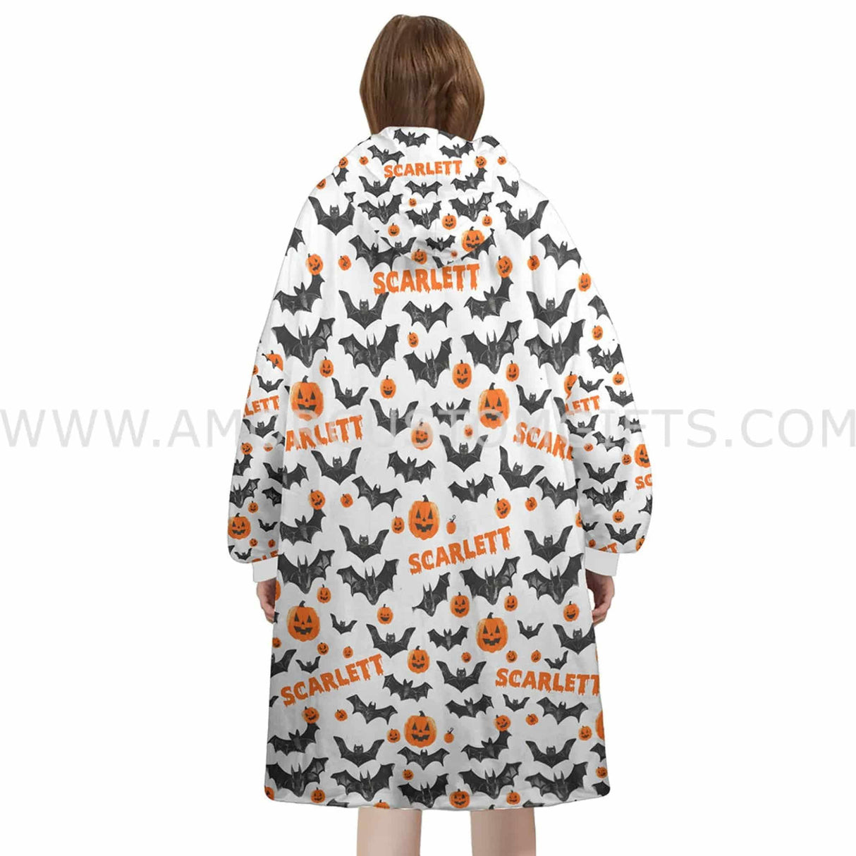 Personalized Bat Jack O Lantern Halloween Snug Oversized Wearable Hoodie Blanket