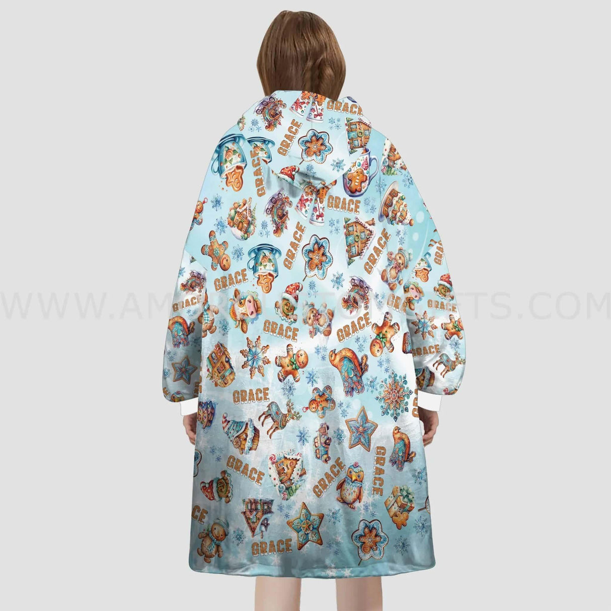 Personalized Beautiful Christmas Gingerbread Snug Oversized Wearable Hoodie Blanket