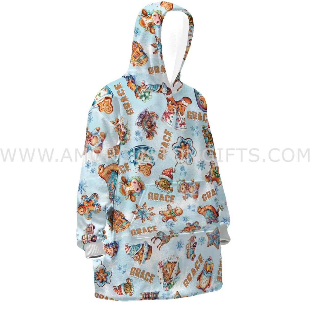 Personalized Beautiful Christmas Gingerbread Snug Oversized Wearable Hoodie Blanket