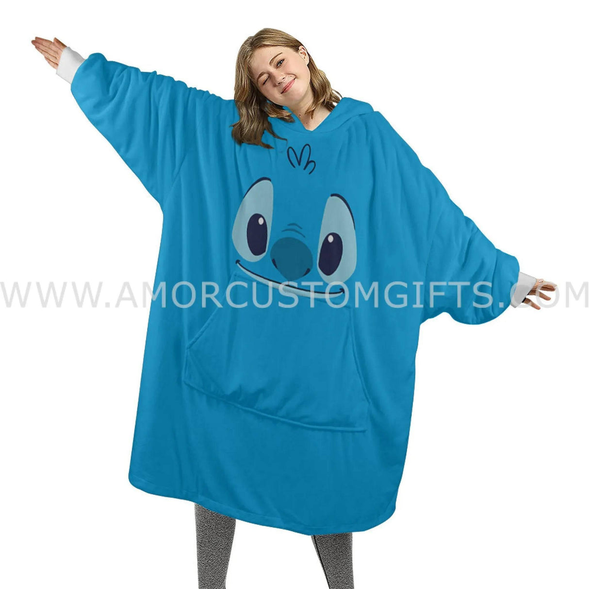 Personalized Blue Lilo & Stitch Snug Oversized Wearable Hoodie Blanket