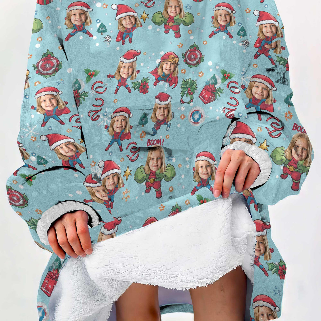 Personalized Chibi Superheroes Xmas Snug Oversized Wearable Hoodie Blanket