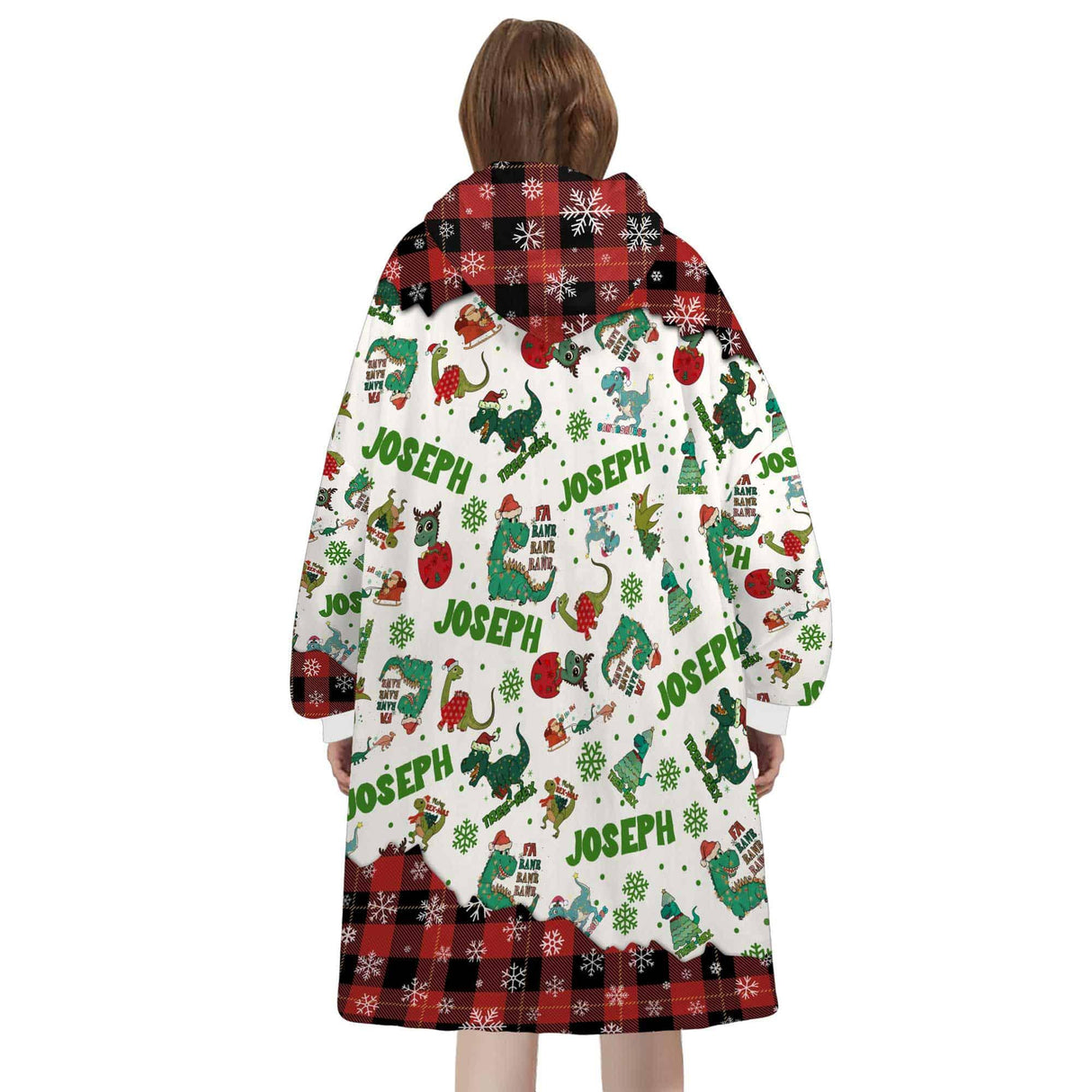 Personalized Christmas Dinosaur Snug Oversized Wearable Hoodie Blanket