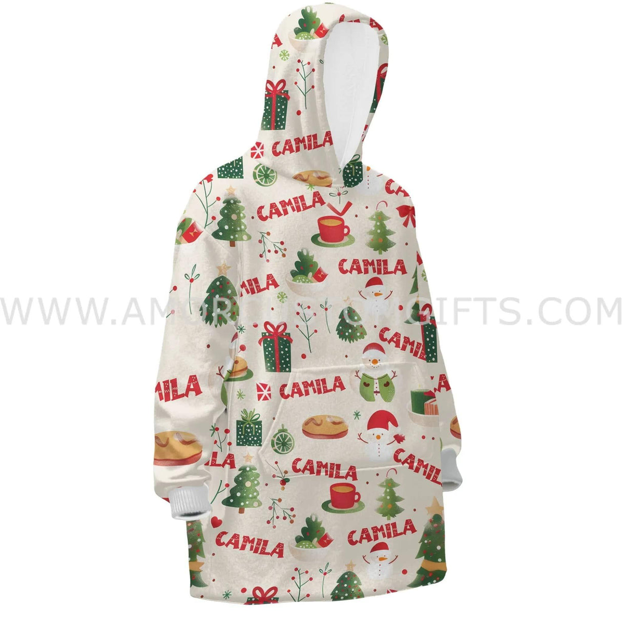 Personalized Christmas Pattern Snug Oversized Wearable Hoodie Blanket