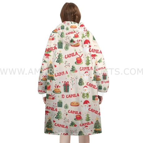 Personalized Christmas Pattern Snug Oversized Wearable Hoodie Blanket