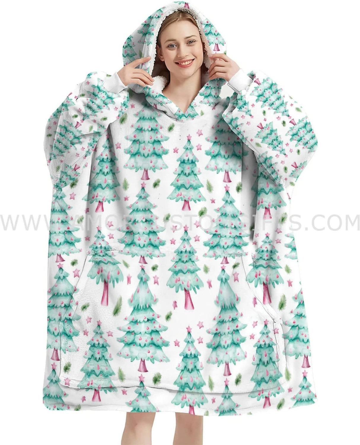 Personalized Christmas Pine Tree Snug Oversized Wearable Hoodie Blanket