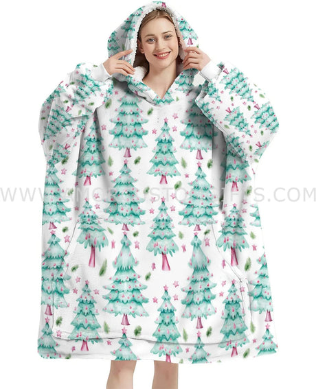 Personalized Christmas Pine Tree Snug Oversized Wearable Hoodie Blanket