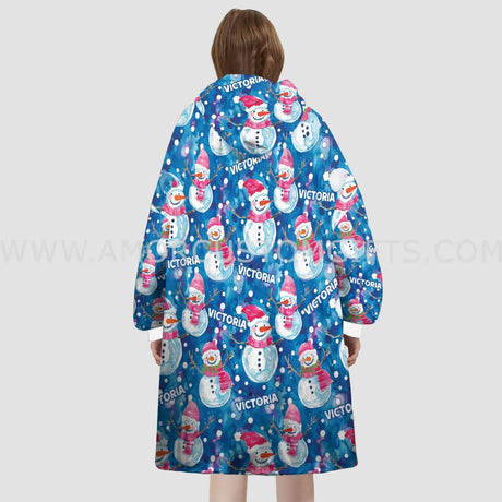 Personalized Christmas Pink Snowman Snug Oversized Wearable Hoodie Blanket