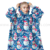 Personalized Christmas Pink Snowman Snug Oversized Wearable Hoodie Blanket