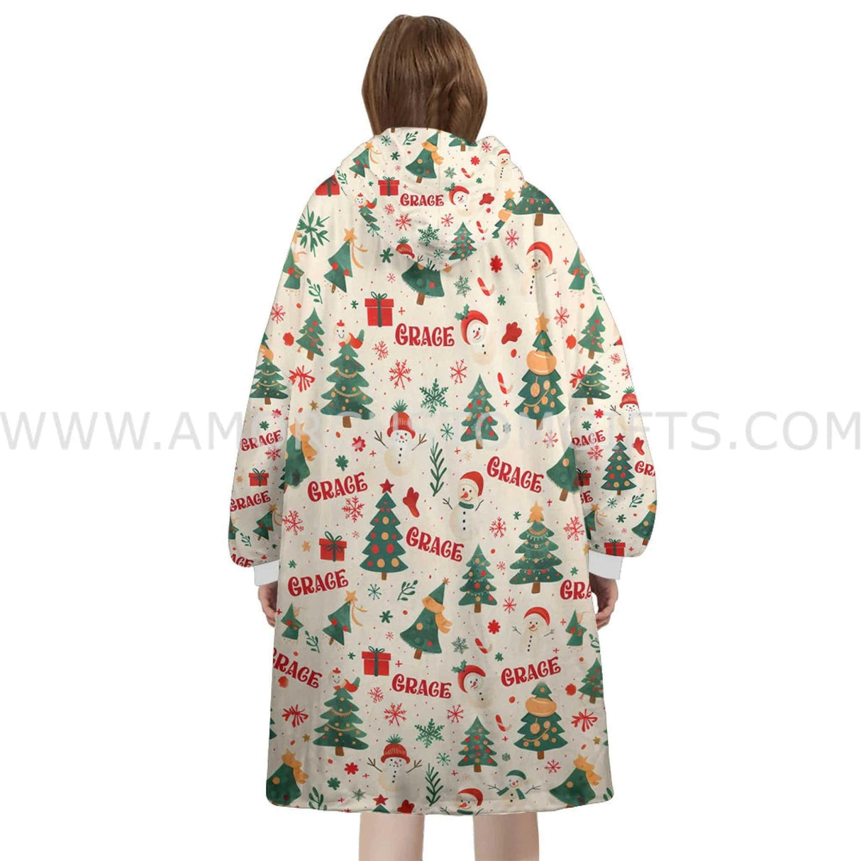 Personalized Christmas Trees Snug Oversized Wearable Hoodie Blanket