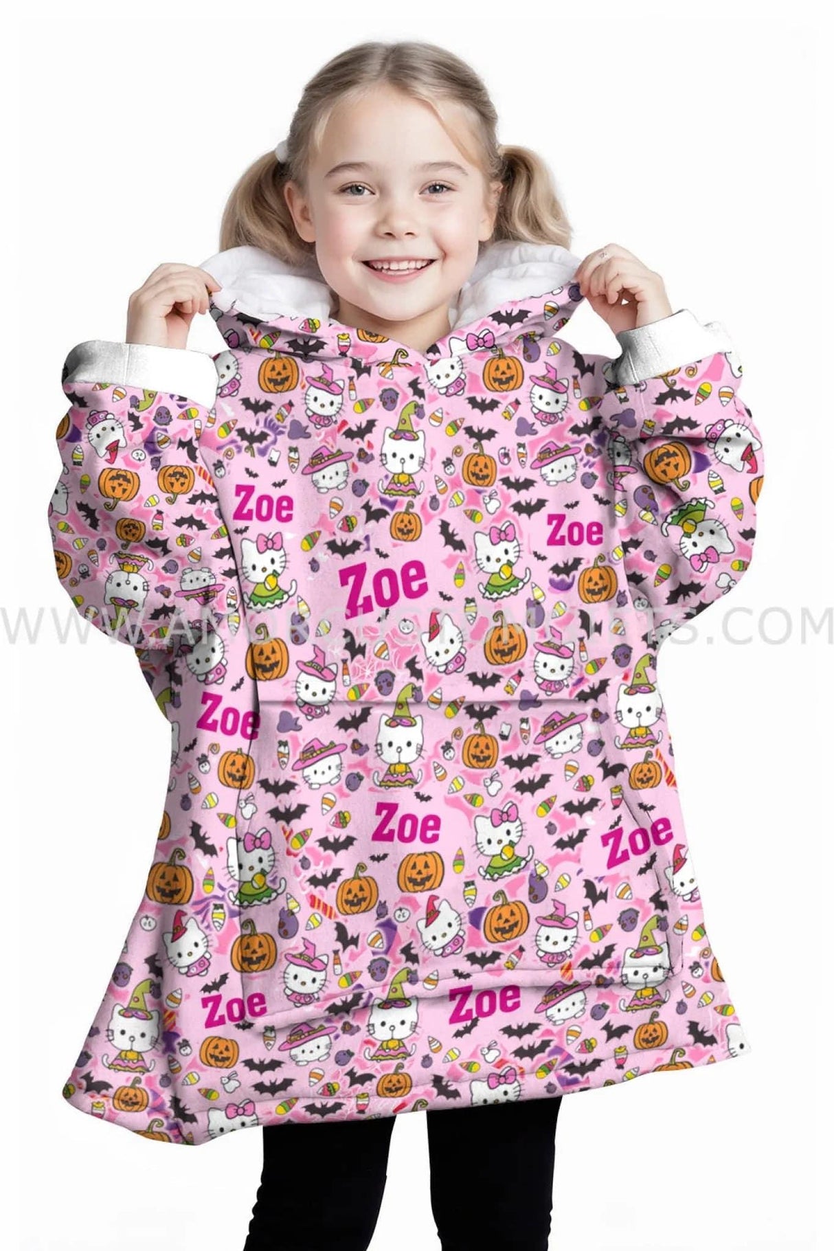 Personalized Cute Hello Kittie Candy Halloween Snug Oversized Wearable Hoodie Blanket