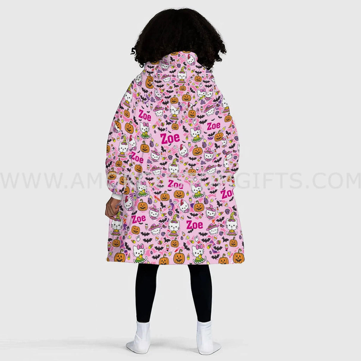 Personalized Cute Hello Kittie Candy Halloween Snug Oversized Wearable Hoodie Blanket