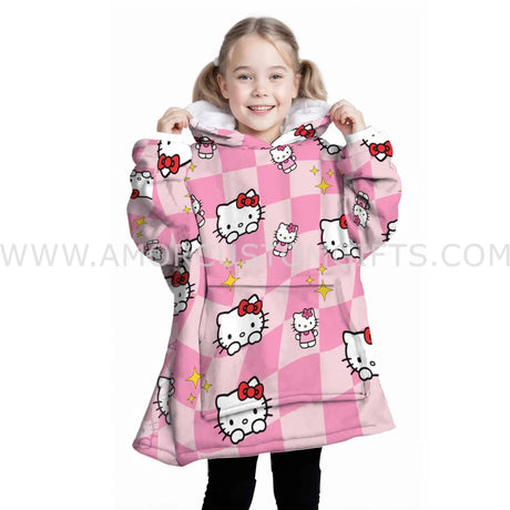 Personalized Cute Cartoon Kitty Snug Oversized Wearable Hoodie Blanket