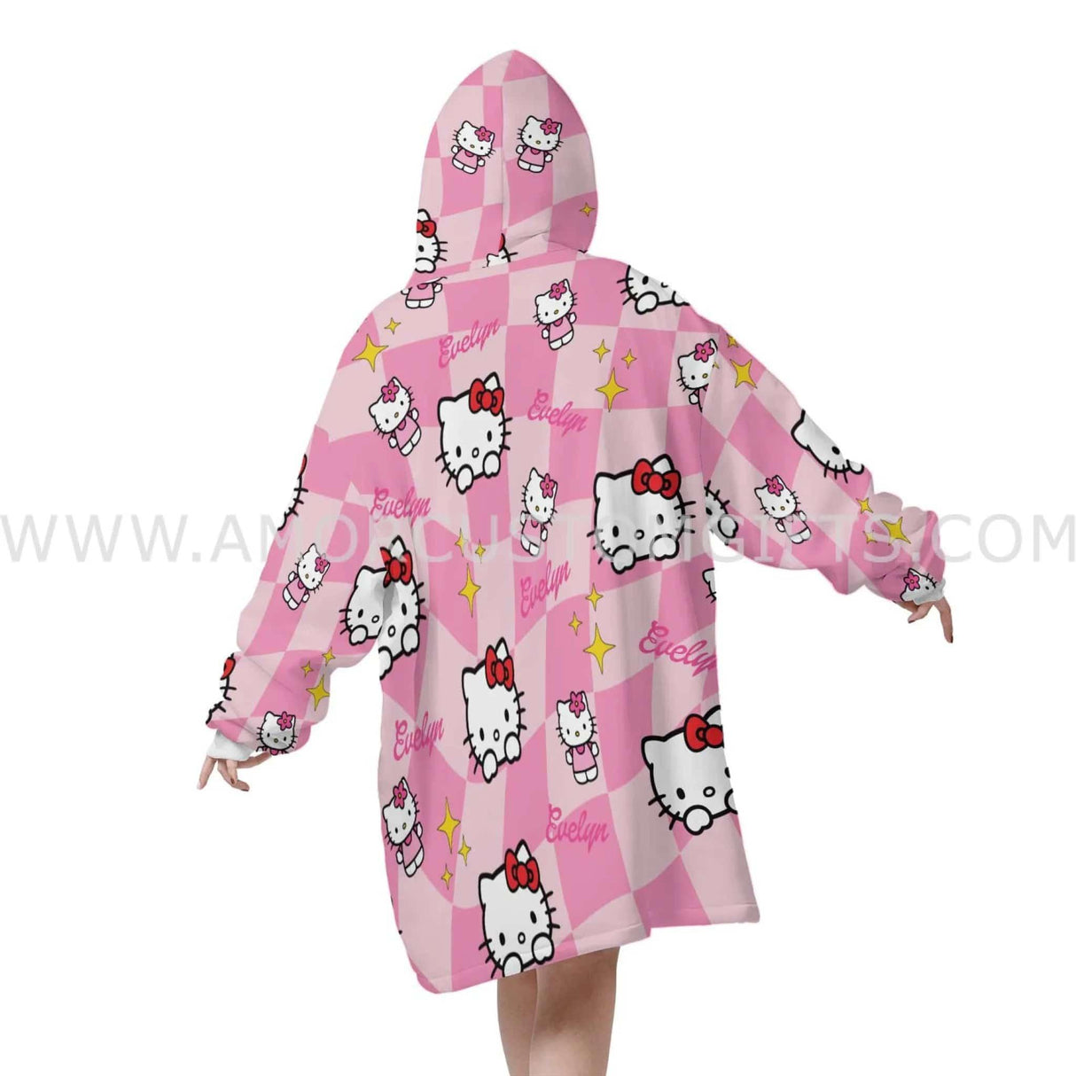 Personalized Cute Cartoon Kitty Snug Oversized Wearable Hoodie Blanket