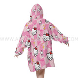 Personalized Cute Cartoon Kitty Snug Oversized Wearable Hoodie Blanket