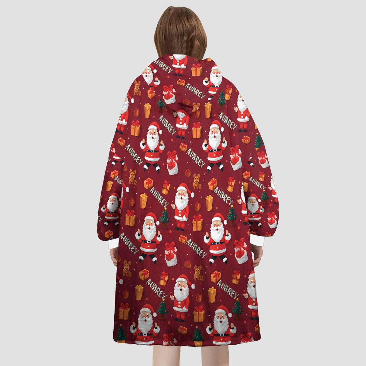 Personalized Cute Santa Claus Seamless Snug Oversized Wearable Hoodie Blanket