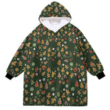 Personalized Dark Green Christmas Cookies Snug Oversized Wearable Hoodie Blanket