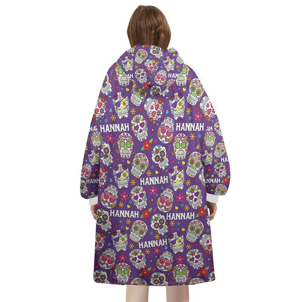 Personalized Dead Skulls Halloween Snug Oversized Wearable Hoodie Blanket