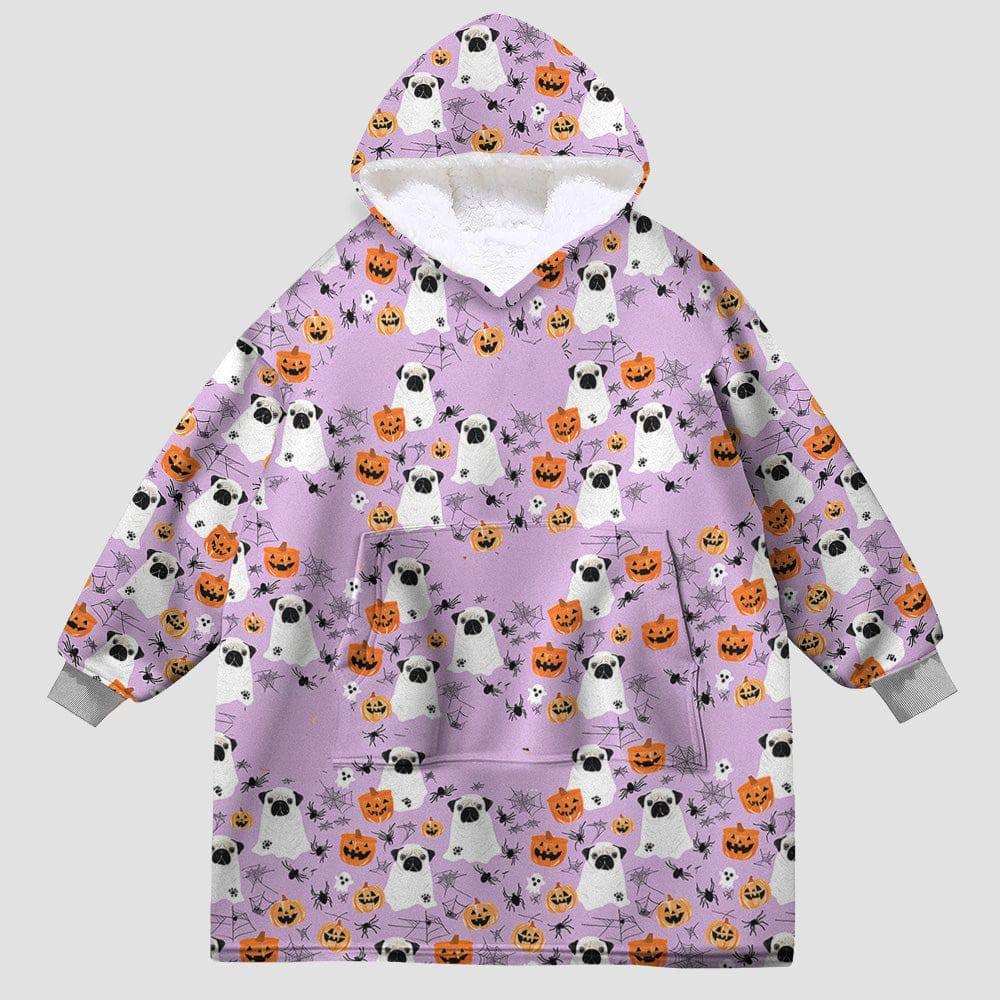 Personalized Rescue Dogs Hero Squad Pugs Ghost Halloween Snug Oversized Wearable Hoodie Blanket