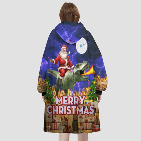 Personalized Face & Name Christmas Dino Snug Oversized Wearable Hoodie Blanket