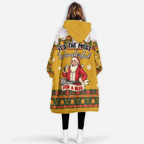 Personalized Face & Name Christmas Most Wonderful Time For Beer Snug Oversized Wearable Hoodie Blanket