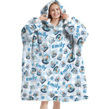 Personalized Face & Name Christmas Princess in Snow Globe Snug Oversized Wearable Hoodie Blanket