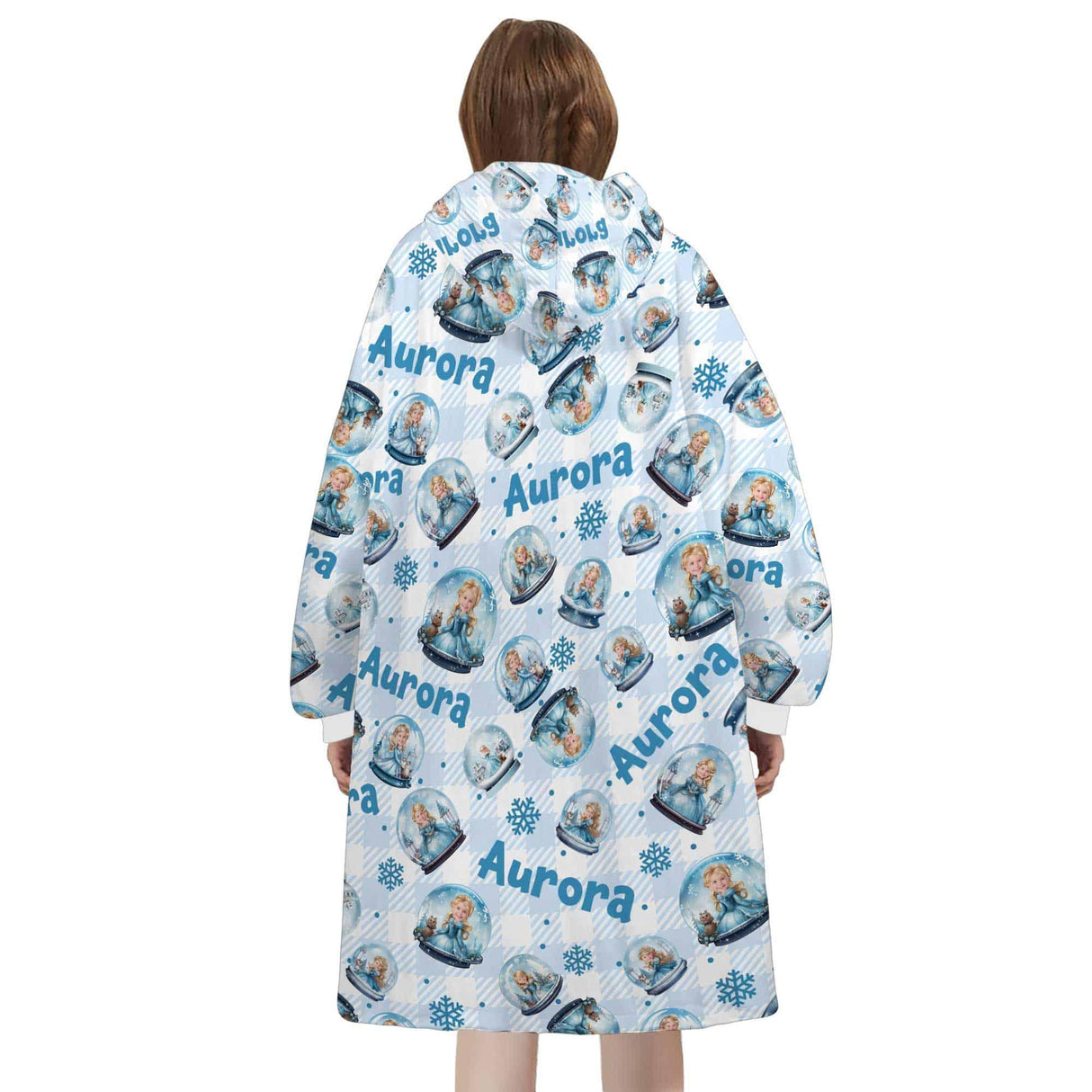 Personalized Face & Name Christmas Princess in Snow Globe Snug Oversized Wearable Hoodie Blanket