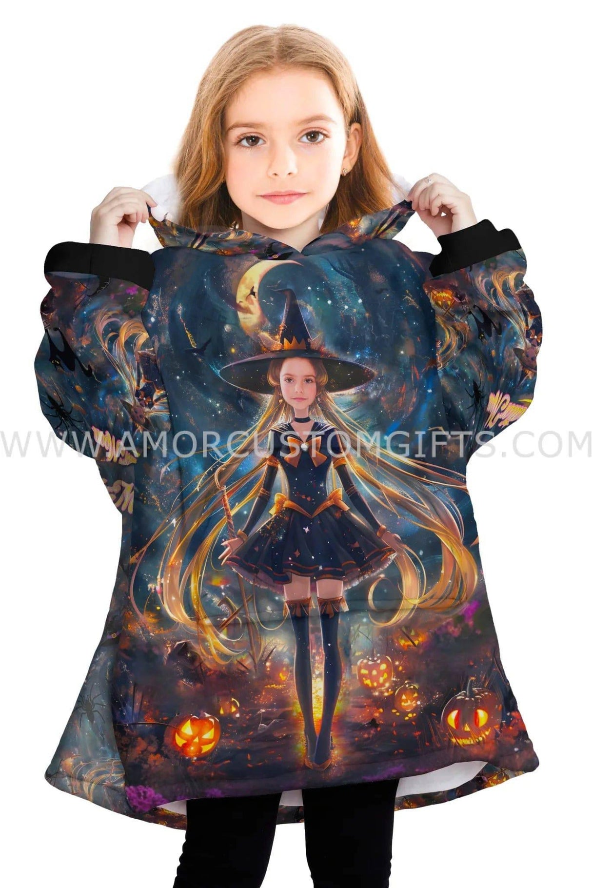 Personalized Face & Name Girl Sailor Moon Halloween Snug Oversized Wearable Hoodie Blanket