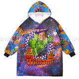 Personalized Face & Name Green Monster Hero Superheroes Halloween Snug Oversized Wearable Hoodie Blanket