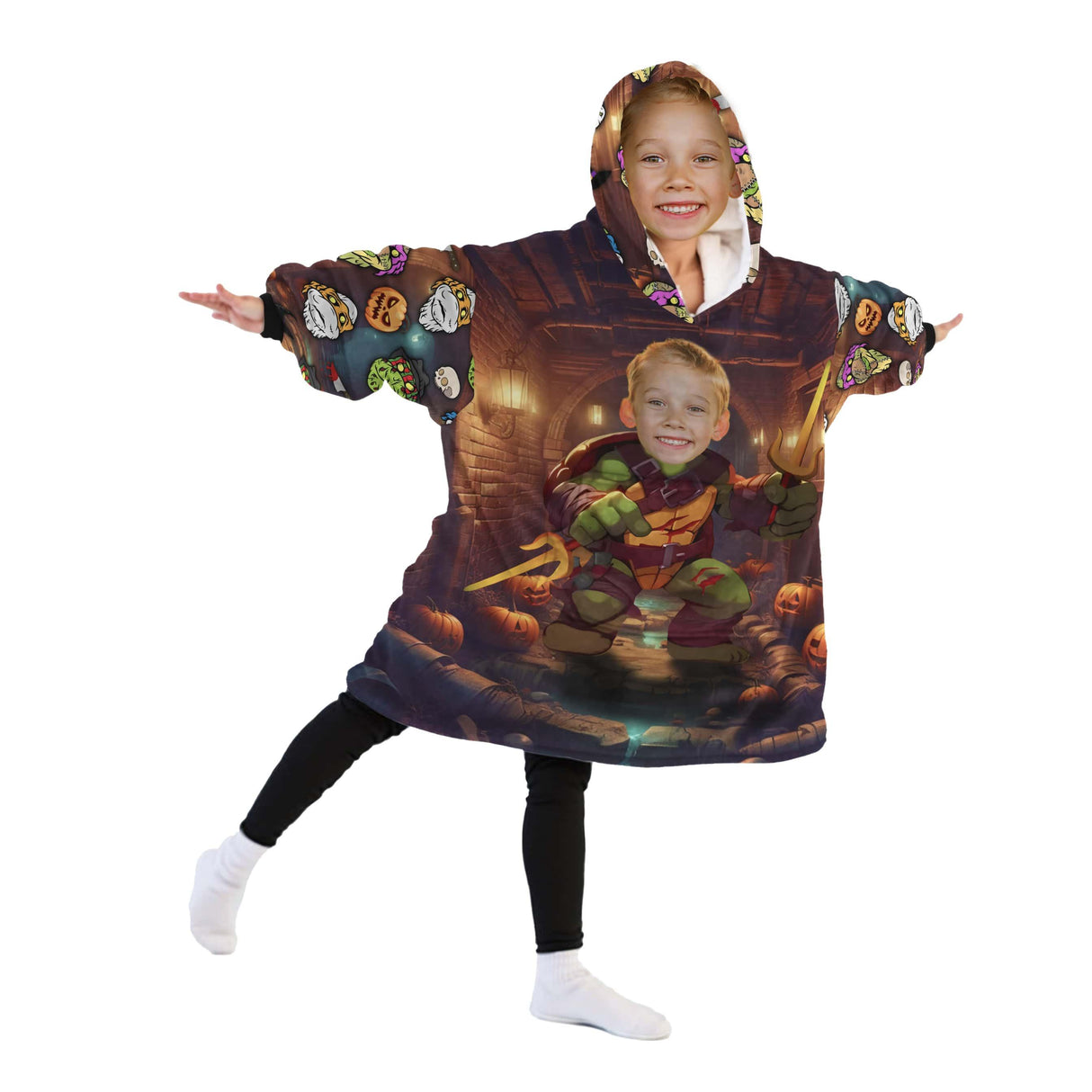 Personalized Face & Name Halloween Ninja Turtle Snug Oversized Wearable Hoodie Blanket