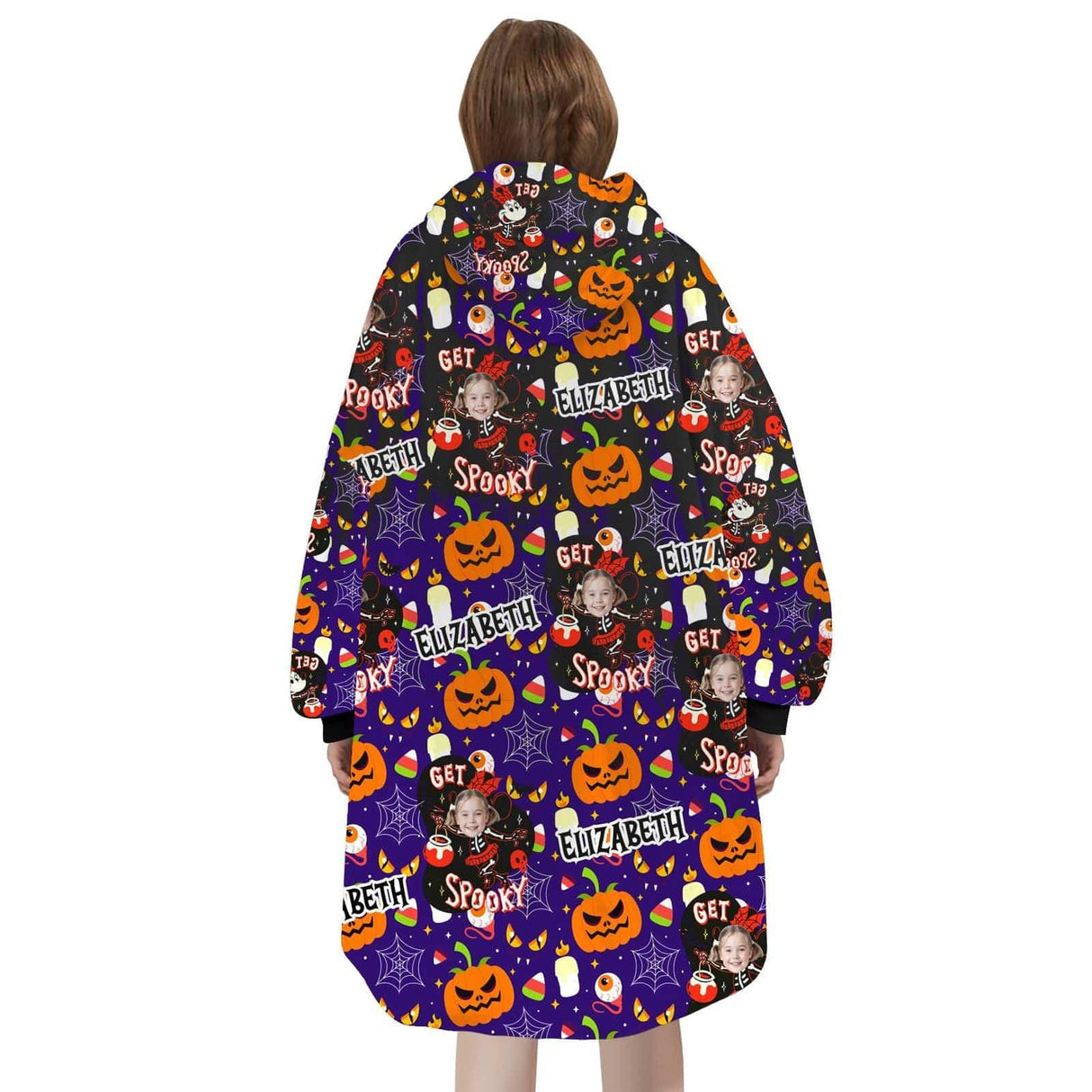 Personalized Face & Name Halloween Skeleton Snug Oversized Wearable Hoodie Blanket