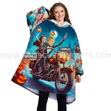 Personalized Face & Name Harley Davidson Jack Sally Couple Halloween Snug Oversized Wearable Hoodie Blanket