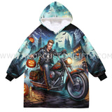 Personalized Face & Name Harley Motor Biker Boy Halloween Snug Oversized Wearable Hoodie Blanket