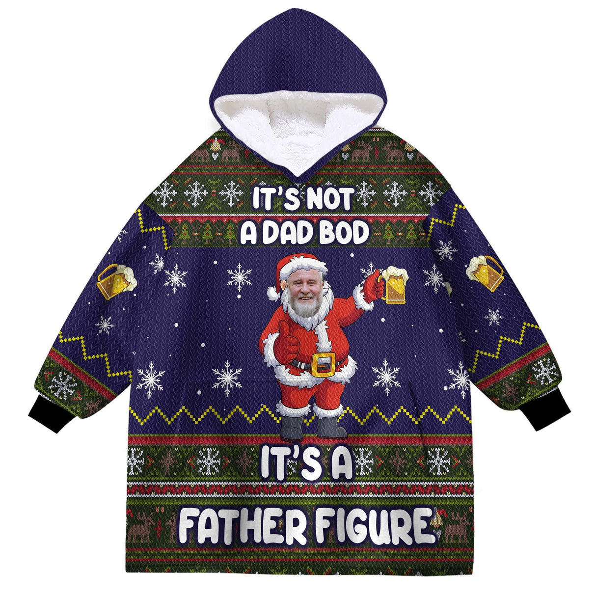 Personalized Face & Name It's Not A Dad Bob It's A Father Figure Xmas Snug Oversized Wearable Hoodie Blanket