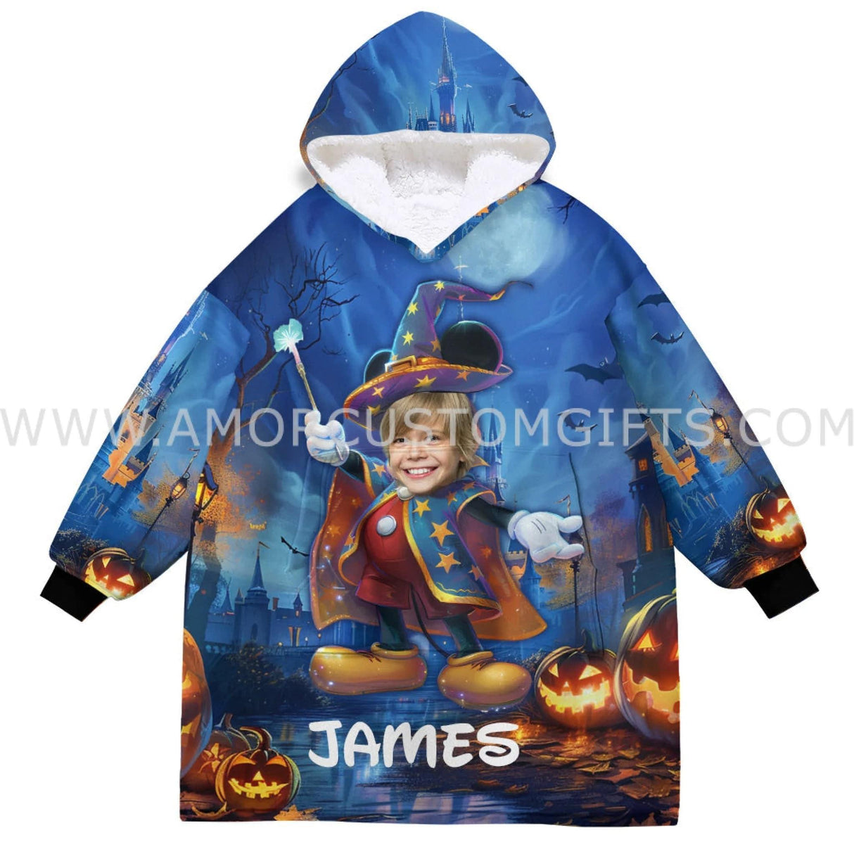 Personalized Face & Name Magic Mouse Halloween Boy Snug Oversized Wearable Hoodie Blanket