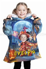 Personalized Face & Name Magic Mouse Halloween Girl Snug Oversized Wearable Hoodie Blanket