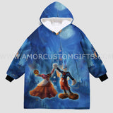 Personalized Face & Name Magic World Couple Halloween Snug Oversized Wearable Hoodie Blanket