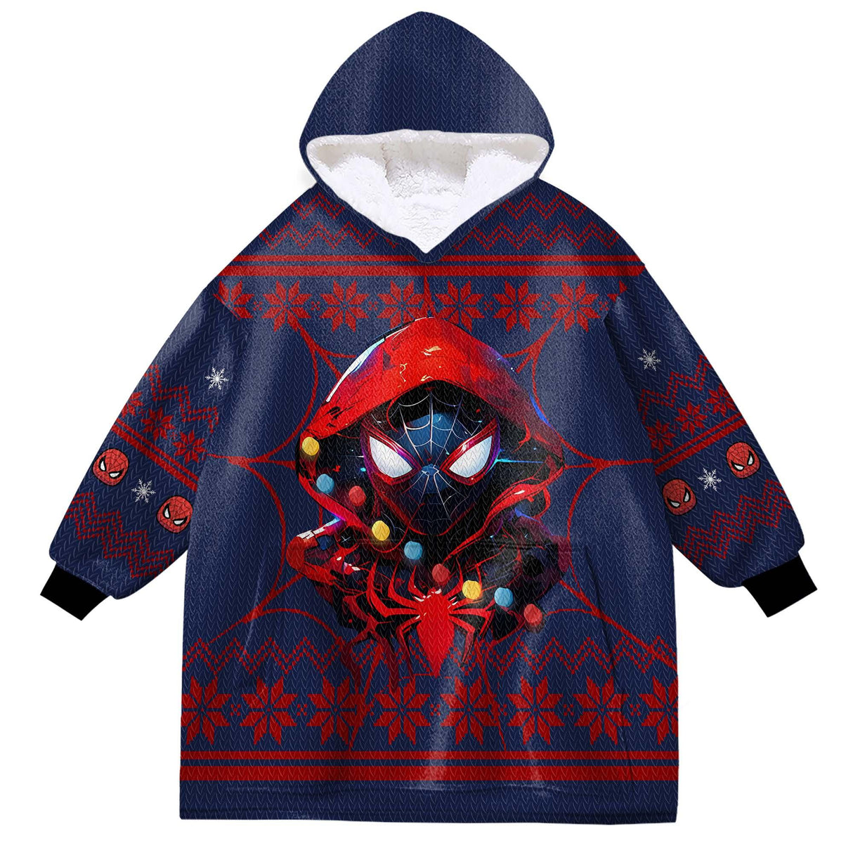 Personalized Face & Name Miles Morales Spider Boy Christmas Snug Oversized Wearable Hoodie Blanket