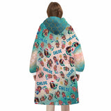 Personalized Face & Name Mint Christmas Mermaid Snug Oversized Wearable Hoodie Blanket