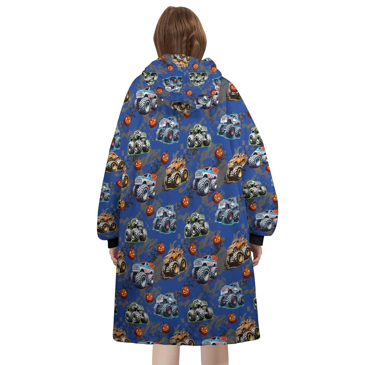 Personalized Face & Name Monster Truck Halloween Snug Oversized Wearable Hoodie Blanket