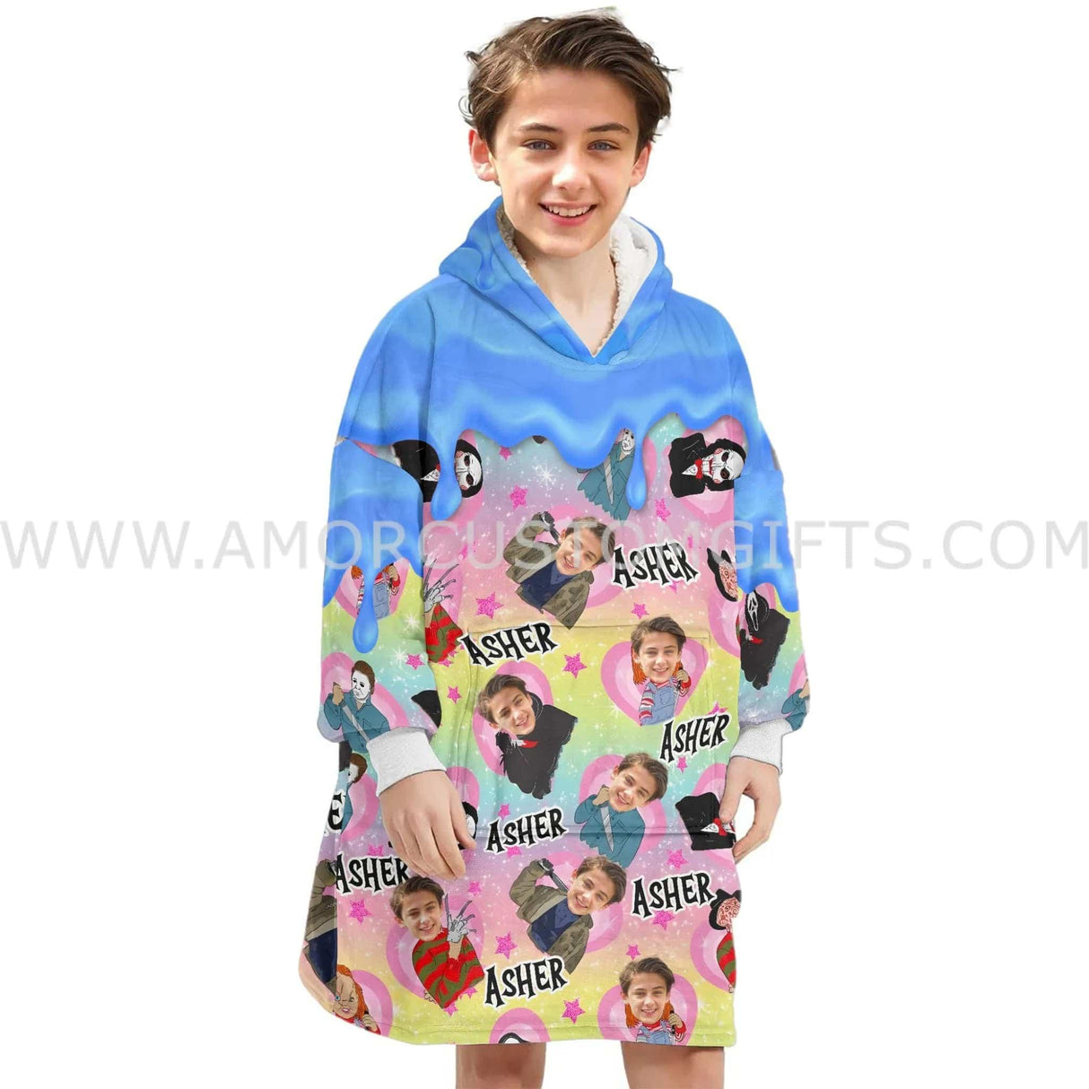 Personalized Face & Name Movies Characters Pink Halloween Snug Oversized Wearable Hoodie Blanket