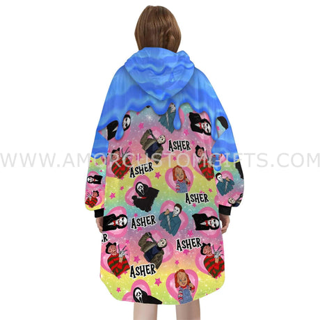 Personalized Face & Name Movies Characters Pink Halloween Snug Oversized Wearable Hoodie Blanket