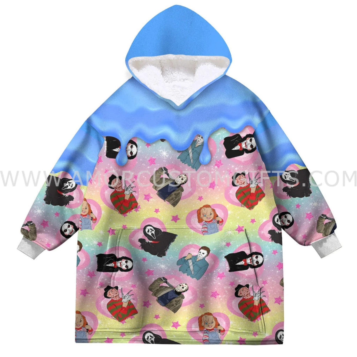 Personalized Face & Name Movies Characters Pink Halloween Snug Oversized Wearable Hoodie Blanket