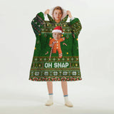 Personalized Face & Name Oh Snap Gingerbread Face Christmas Snug Oversized Wearable Hoodie Blanket