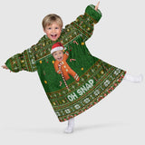 Personalized Face & Name Oh Snap Gingerbread Face Christmas Snug Oversized Wearable Hoodie Blanket