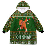 Personalized Face & Name Oh Snap Gingerbread Face Christmas Snug Oversized Wearable Hoodie Blanket