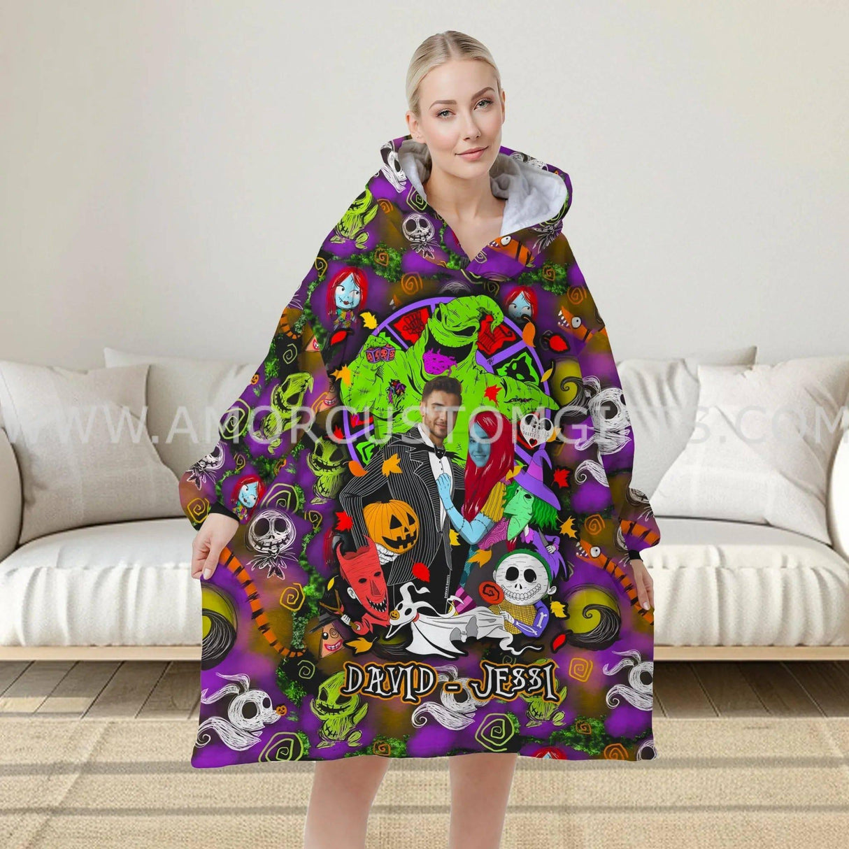 Personalized Face & Name Oogie Boggie The Night Before Christmas Snug Oversized Wearable Hoodie Blanket