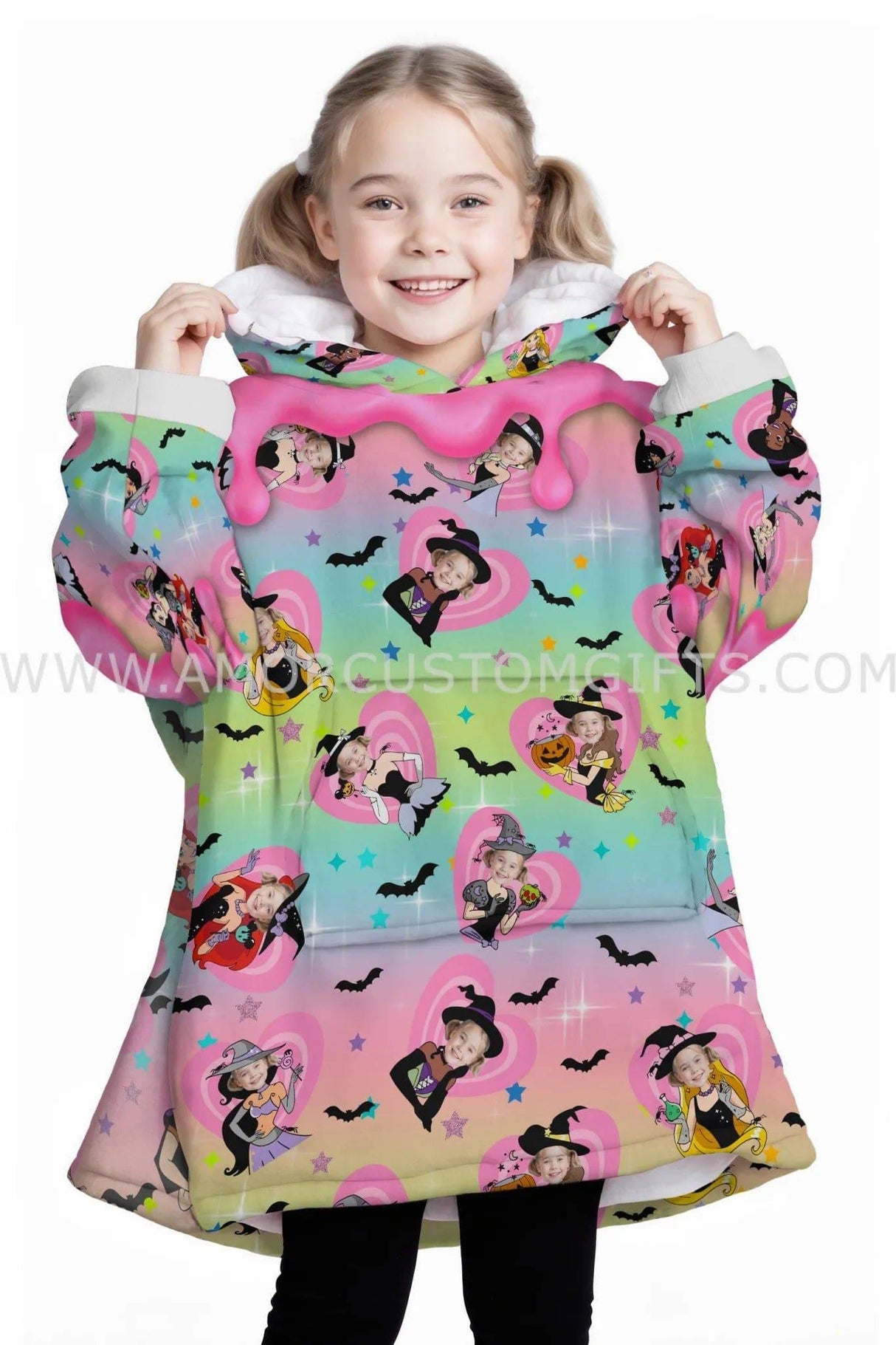 Personalized Face & Name Pink Princess Halloween Snug Oversized Wearable Hoodie Blanket