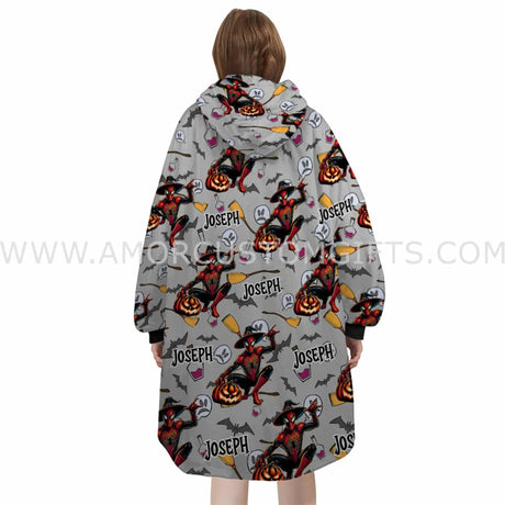 Personalized Face & Name Spider Boy Halloween Snug Oversized Wearable Hoodie Blanket