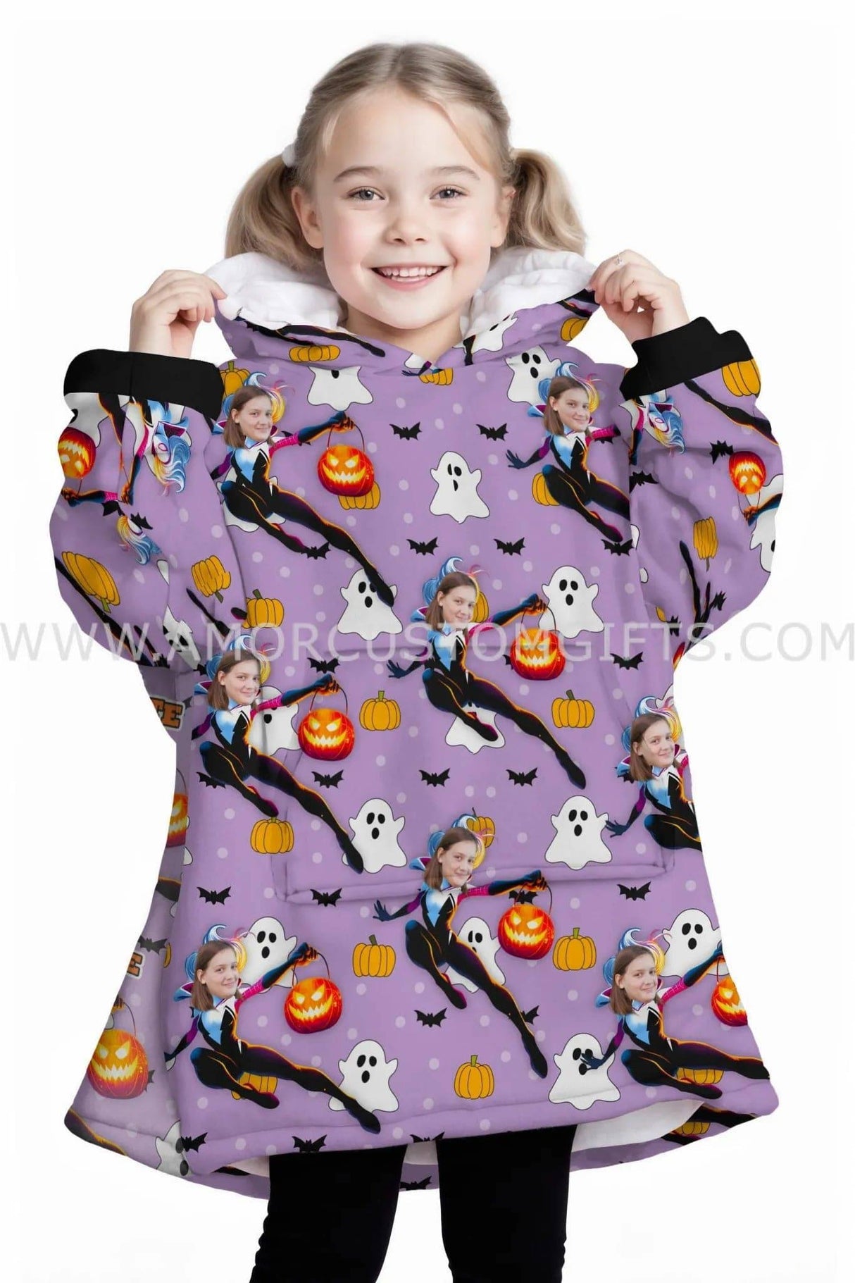 Personalized Face & Name Spider Girl Gwen Halloween Snug Oversized Wearable Hoodie Blanket