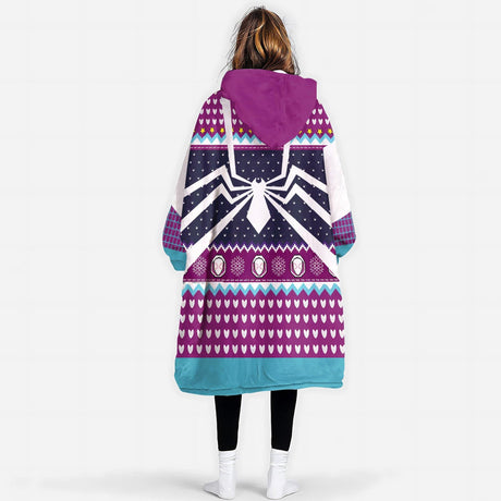 Personalized Face & Name Spider Girl Ugly Christmas Snug Oversized Wearable Hoodie Blanket